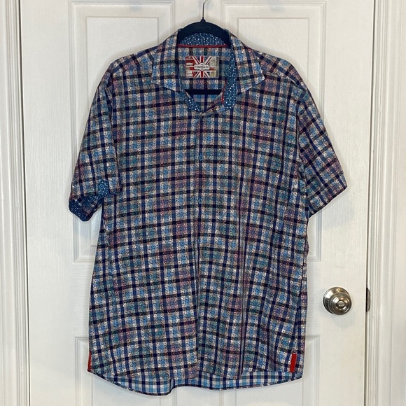 7 Downie St London Couture 2X XXL Blue Plaid Short Sleeve Shirt - Picture 4 of 15